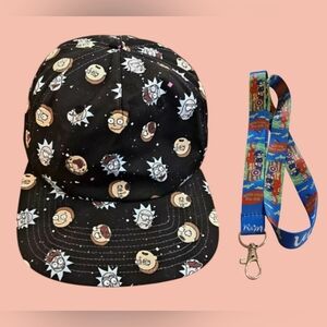 RICK AND MORTY ADULT SWIM CARTOON BIOWORLD SNAPBACK FLAT BILL CAP & LANYARD